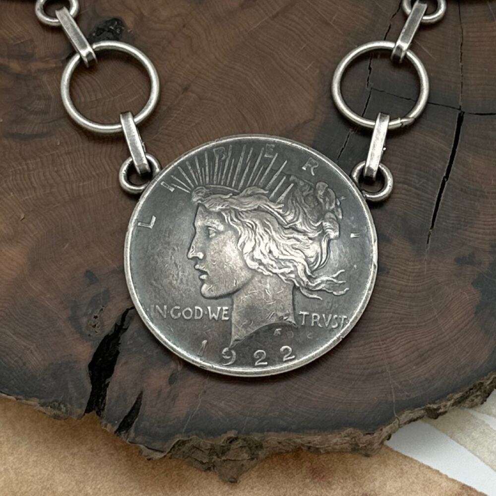 BUFFALO DANCER Taos Silver Necklace 7 Vintage Coins Peace Dollar Walking Liberty - Picture 2 of 5